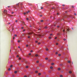 Pink polka dot top with ruffle sleeves